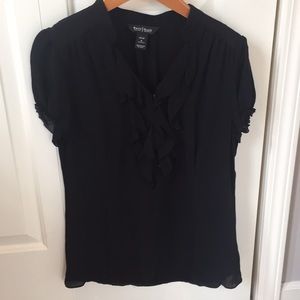 WHBM black ruffle silk top